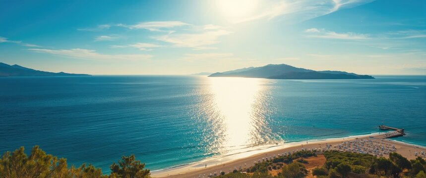 Beautiful Blue Beach Coast on Rhodes Island, Greece