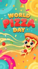Fototapeta premium Celebrating World Pizza Day with a Happy Pizza Slice Illustration