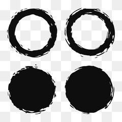 Hand-painted brush circles and rings set isolated on transparent background