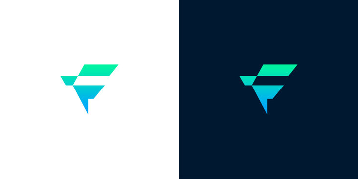 Abstract F letter geometric logo design with gradient colors on white and dark backgrounds