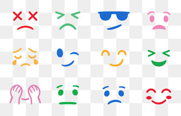Cute hand drawn emoji faces set isolated on transparent background