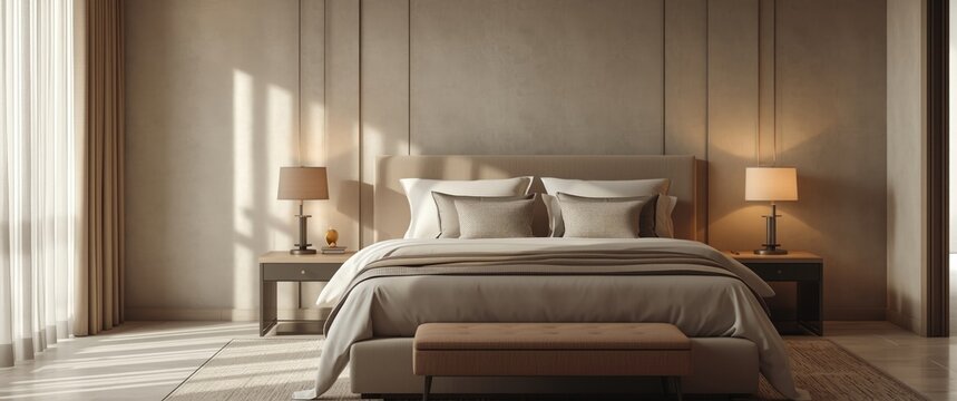 Modern interior design featuring a Double bed