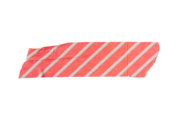 Ripped torn striped red adhesive tape on transparent background, washi tape design element