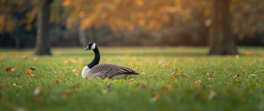 Hawaiian Goose (Nene) Sitting on Grass