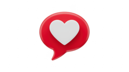 Red Speech Bubble with White Heart symbol isolated on a transparent background