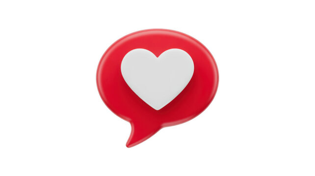 Red Speech Bubble with White Heart symbol isolated on a transparent background - Powered by Adobe