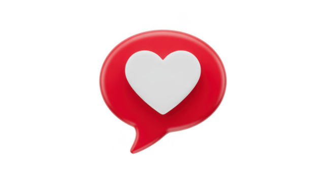 Red Speech Bubble with White Heart symbol isolated on a transparent background - Powered by Adobe