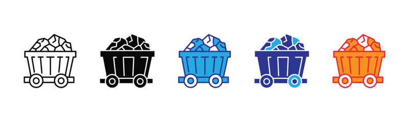 Vector illustration icon collection of colorful mining cart icons in various styles and colors © Bar