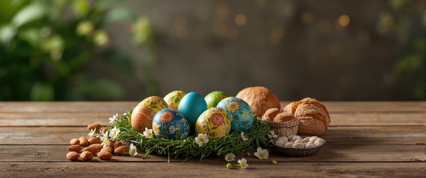 Classic Painted Eggs on Easter Table Display