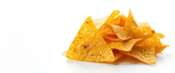 Fototapeta premium Tortilla chips stacked and isolated on a white background with focus on the chips