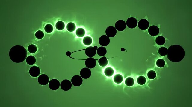 Infinity symbol made of circles on a green abstract background, representing endless possibilities.