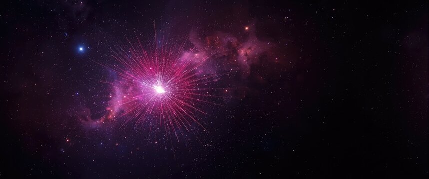 Visualization of red blue fireworks depicting big bang galaxy abstract cosmic background celestial universe beauty and light speed eon glow purple stars cosmos ultraviolet infrared light outer space