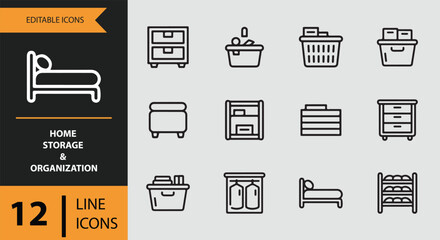Essential 12 line icons for efficient home storage and organization solutions