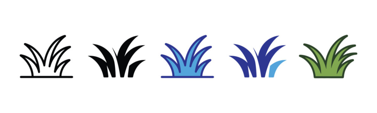 Vector illustration icon collection of four different colored grass or plant icons in various styles and colors