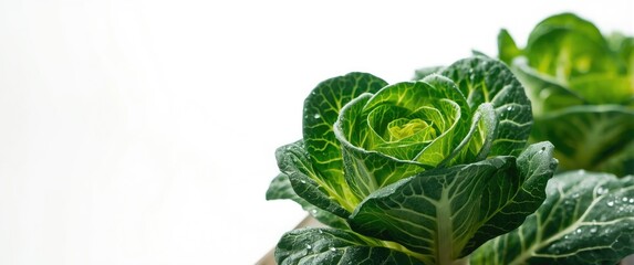 Fototapeta premium Cultivating escarole in your vegetable garden: macro of leaves and planting guidance