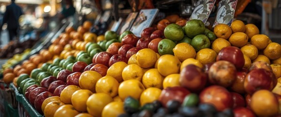 Market with colorful fresh fruits for sale