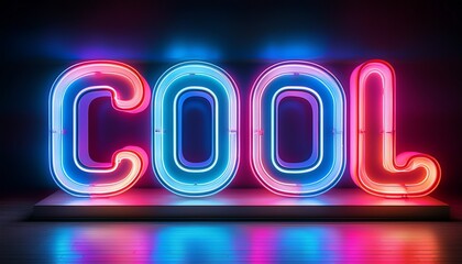 a striking display of a neon sign featuring the word cool with bright blue and pink colors this artistic design stands out vividly against a dark backdrop
