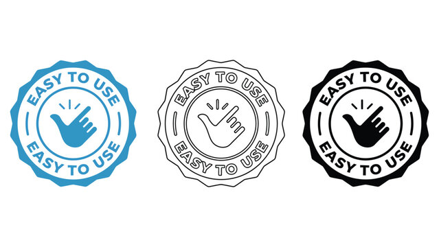 Three easy to use badges with a hand gesture on a white background