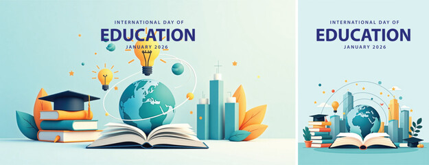 Flat illustration education day background, internasional day of education background for social media template design © Ftch.