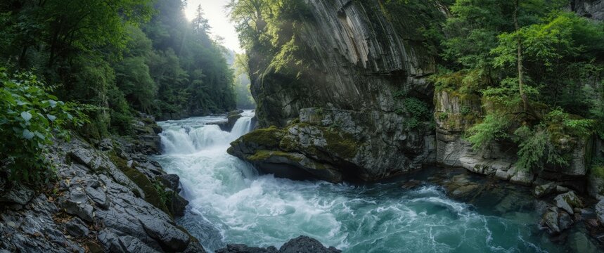 Liechtensteinklamm gorge during summer featuring stream and waterfalls in Austria