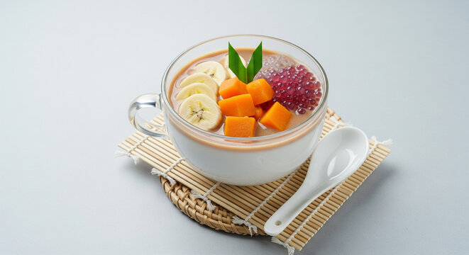 Kolak Ubi Pisang, Banana and Sweet Potato Compote Popular Menu for Iftar Ramadan in Indonesia.