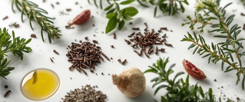 Various plants set against a white background