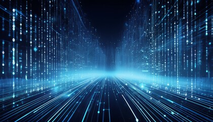 abstract digital data stream flowing code binary code technological background