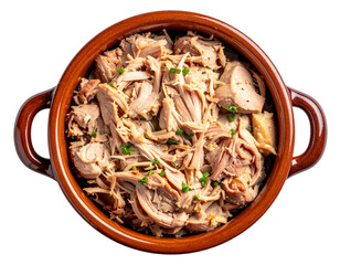 Traditional Pork Rillettes in Ceramic Crock, Top View, isolated on transparent background