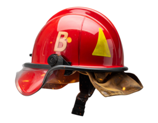  Firefighter Helmet with Smoke and Ember Effects, Three-Quarter Angle, isolated on transparent background