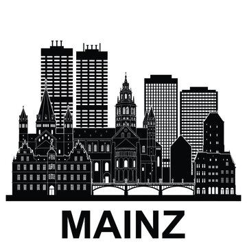 a black and white silhouette skyline of the german city mainz