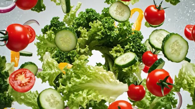 Fresh vegetable salad flat lay, healthy food background