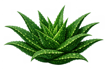 Aloe vera plant with fresh water drops, green succulent leaves for natural herbal cosmetic and health medicine concepts