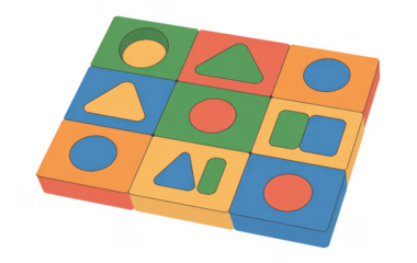 Colorful puzzle blocks with shapes education isolated on a transparent background