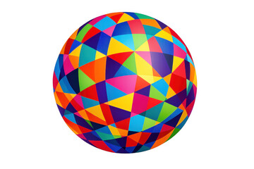 Colorful geometric sphere creating a vibrant abstract pattern with polygons and mosaic elements on transparent background