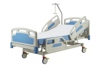 Adjustable hospital bed with wheels medical equipment isolated on a transparent background