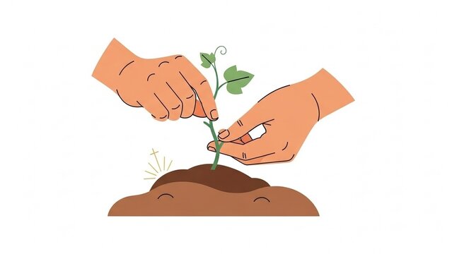 Hands planting a young vine sapling in soil representing Tryphon Zarezan traditions against a white background