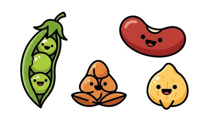 Cartoon Vegetables and Fruits with Smiling Faces.