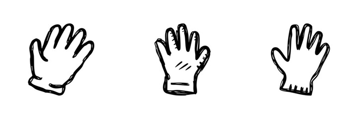 Obraz premium Glove Line Icon Set In Doodle Style. Hand Protection, Safety, And Hygiene Outline Sketch Collection. Work, Gardening, And Cleaning Gloves. Hand Drawn Isolated Vector Illustration