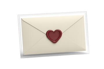 Envelope with red heart wax seal heart-shaped seal isolated on a transparent background