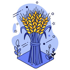 Naklejka premium Golden wheat sheaf with geometric blue abstract background