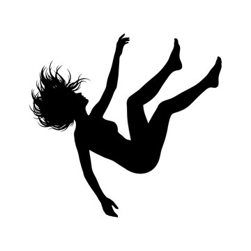 A silhouette of a woman falling