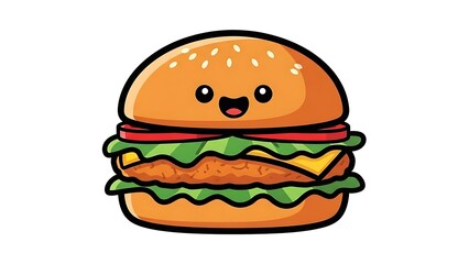 Cartoon Hamburger Illustration with Smiling Face.