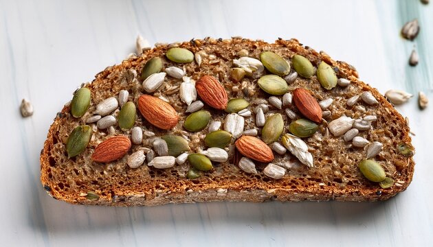 Slice Of Multigrain Bread Topped With Seeds And Nuts