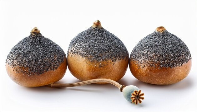 Three Poppy Seed Kipferl Isolated On White Background