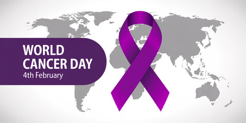 Obraz premium world cancer day awareness campaign with purple ribbon over a global map