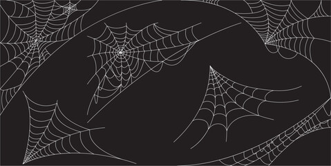 Corner Cobweb, isolated on black, transparent background. Spiderweb for Halloween design. Spider web elements, spooky, scary, horror halloween decor.