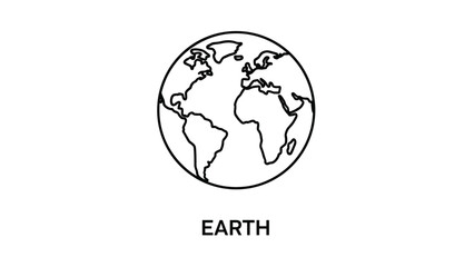 Simple black and white line art illustration of planet Earth showing continents including Africa, Europe, and parts of the Americas.