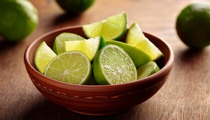 Fresh Lime Wedges In Clay Bowl