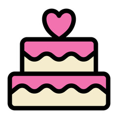 Pink Two Tier Celebration Cake Icon with Heart Topper