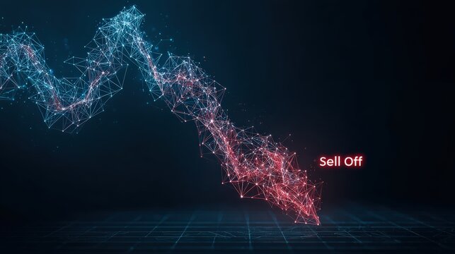 An ominous illustration depicts a market sell-off, with a vibrant red arrow pointing downwards. ..Created with Generative AI, not depicting real subjects.